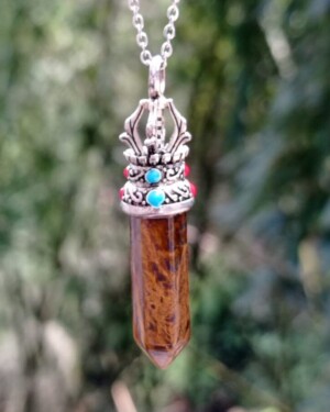 Dije Bipunta Corona en Ojo de Tigre